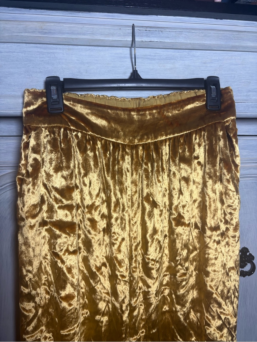 Anthropologie Maeve Gold Crushed Velvet Wide Leg Pants Boho Chic Preppy Festive - Picture 5 of 8
